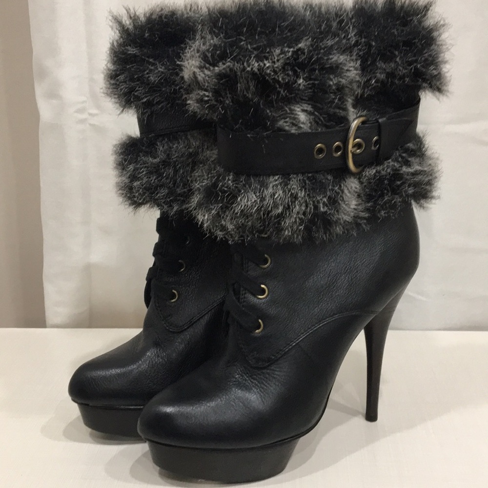 🔴 Bakers Leather Faux Fur Heel Boots